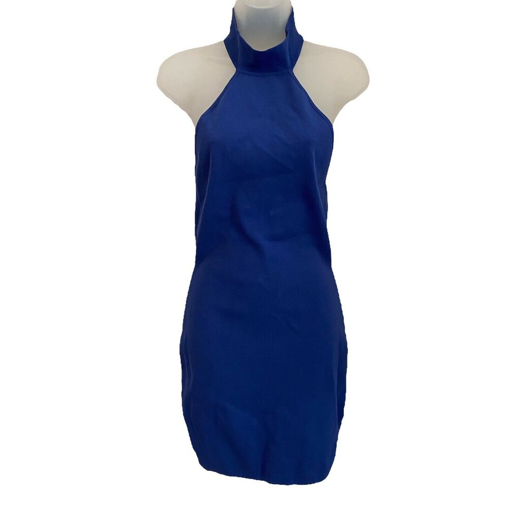 By The Way Medium Halter Bodycon Dress Blue Ribbed Mini Short Club
